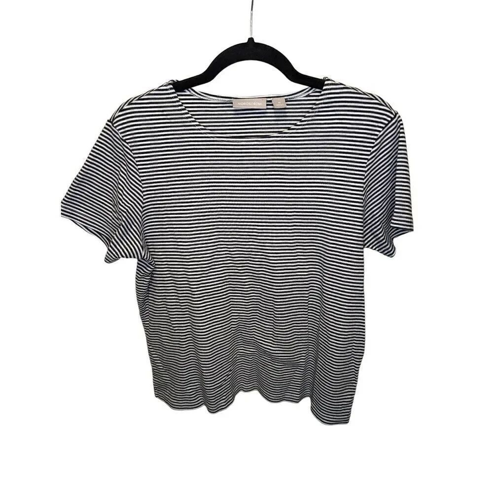 Nortstrom Striped Black and White Short Sleeve Round Neck Cropped Shirt Women's